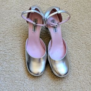 Silver Steve Madden ankle strap heels